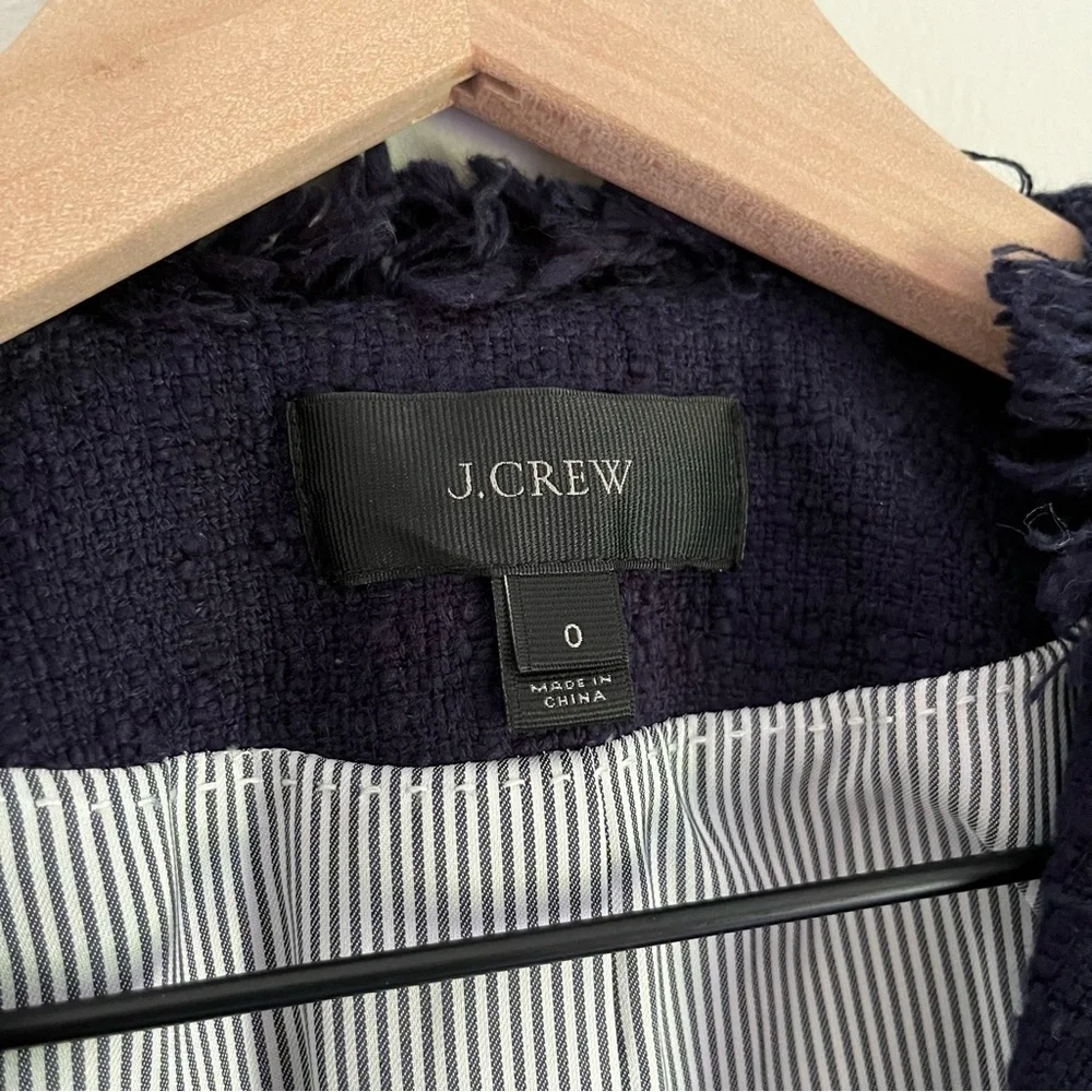 J. Crew Women’s Tweed Motorcycle Jacket with Fringe Navy‎ Blue Size 0